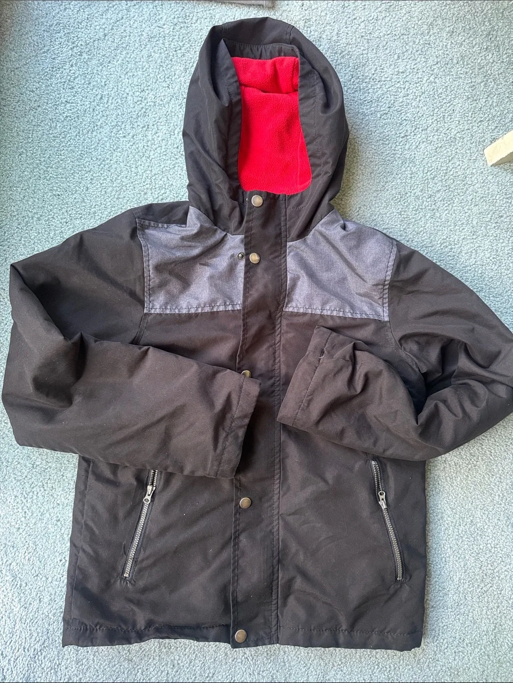 Carter's Black Hooded Puffer Jacket with Red Lining